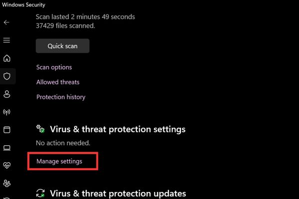 Bấm chuột vào dòng chữ Manage settings