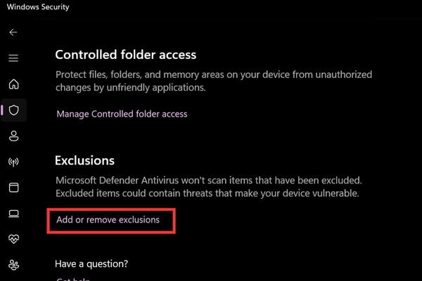 Bấm vào dòng chữ Add or remove exclusions