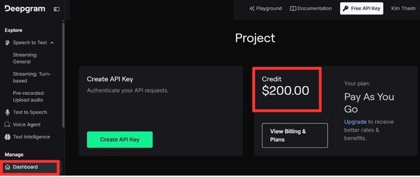 Hướng dẫn đăng ký Deepgram nhận 200USD credit miễn phí