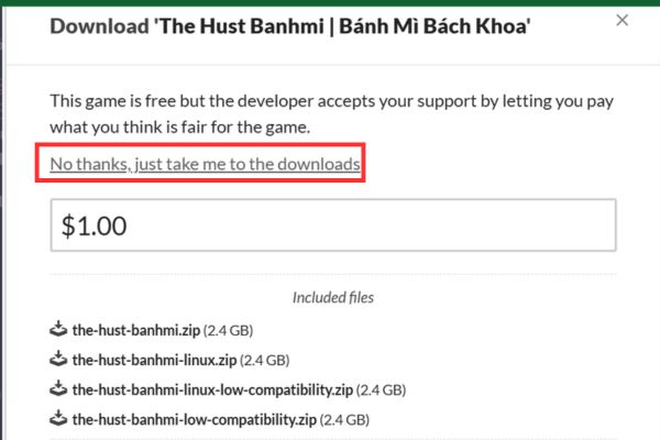 Chọn dòng chữ No thanks, just take me to the downloads