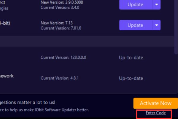 Nhấn vào mục Enter Code