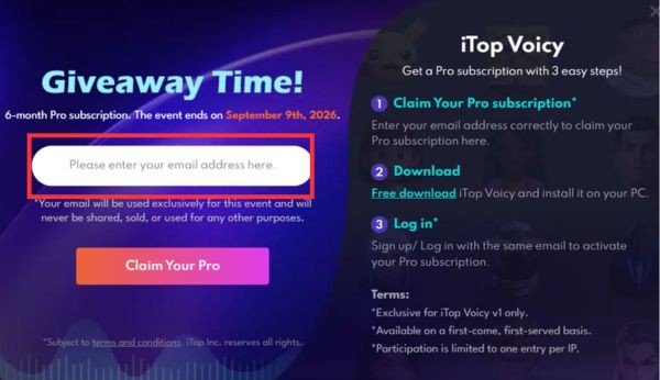 Hướng dẫn cách nhận key iTop Voicy Pro miễn phí