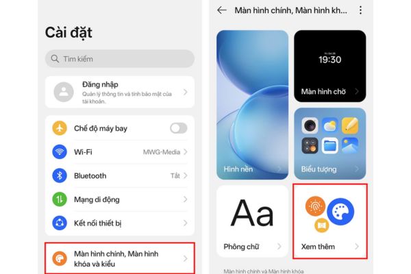 Vào mục Màn hình chính, Màn hình khóa và kiểu