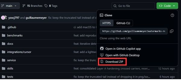 Chọn Download zip