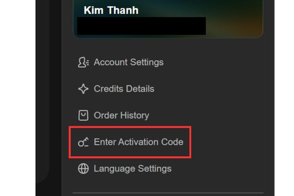 Chọn dòng Enter Activation Code