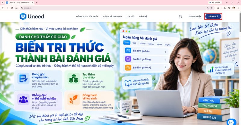 Hướng dẫn dùng Uneed.vn để đánh giá kiến thức Online miễn phí cho học sinh
