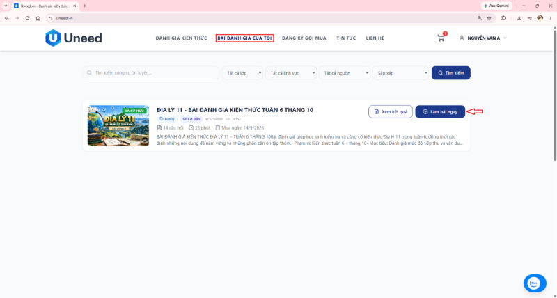 Hướng dẫn dùng Uneed.vn để đánh giá kiến thức Online miễn phí cho học sinh 30