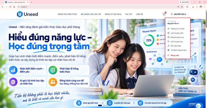 Hướng dẫn dùng Uneed.vn để đánh giá kiến thức Online miễn phí cho học sinh 39