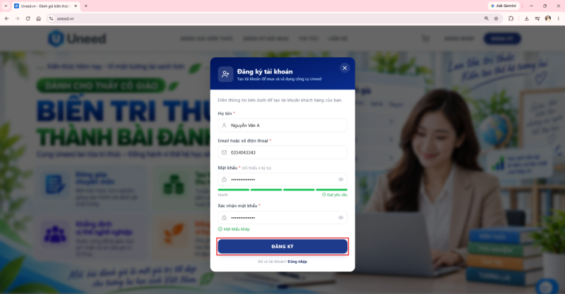 Hướng dẫn dùng Uneed.vn để đánh giá kiến thức Online miễn phí cho học sinh 22