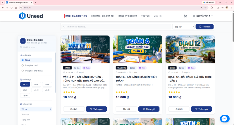 Hướng dẫn dùng Uneed.vn để đánh giá kiến thức Online miễn phí cho học sinh 24