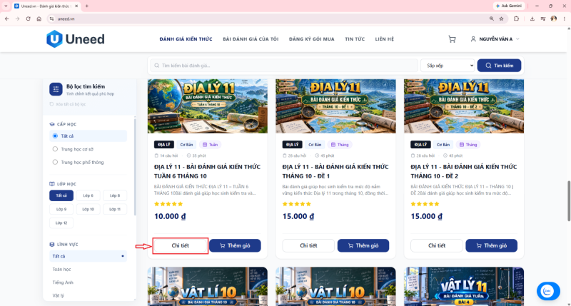 Hướng dẫn dùng Uneed.vn để đánh giá kiến thức Online miễn phí cho học sinh 25