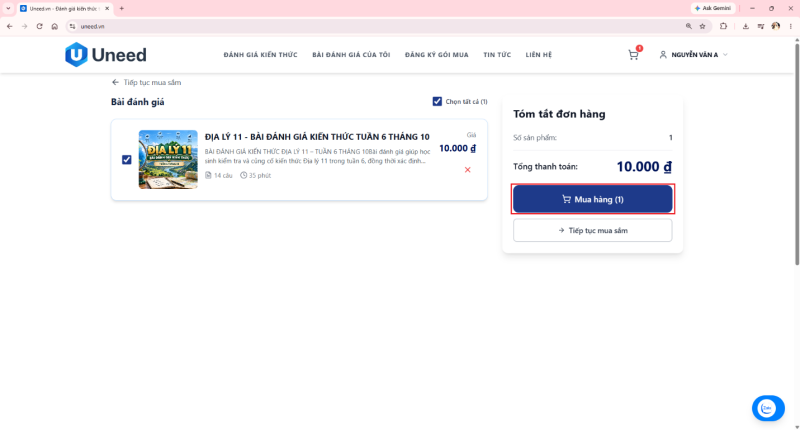 Hướng dẫn dùng Uneed.vn để đánh giá kiến thức Online miễn phí cho học sinh 27