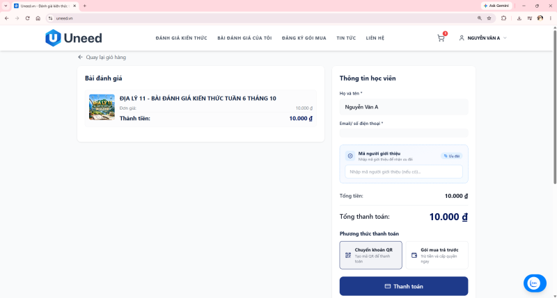 Hướng dẫn dùng Uneed.vn để đánh giá kiến thức Online miễn phí cho học sinh 28