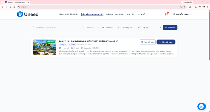 Hướng dẫn dùng Uneed.vn để đánh giá kiến thức Online miễn phí cho học sinh 29