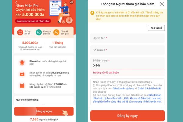 Hướng dẫn đăng ký bảo hiểm tai nạn cá nhân Mini Shopee miễn phí 12 Hướng dẫn đăng ký nhận bảo hiểm tai nạn cá nhân Mini Shopee