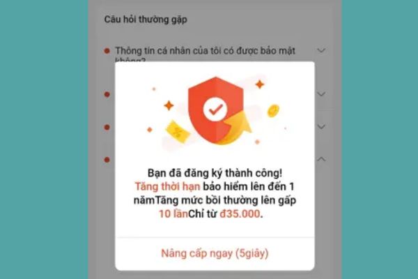 Hướng dẫn đăng ký bảo hiểm tai nạn cá nhân Mini Shopee miễn phí 13 Chọn Nâng cấp ngay