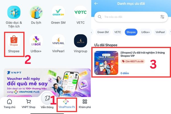 Chọn dòng chữ Ưu đãi trải nghiệm 3 tháng Shopee VIP