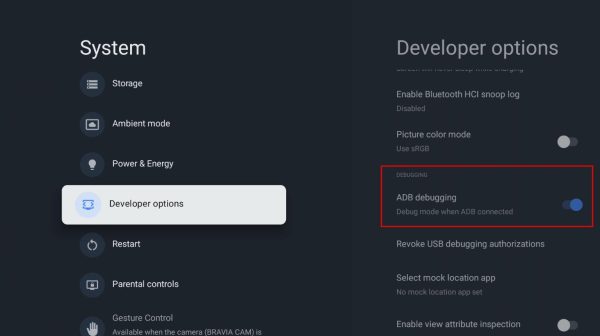 Instructions for using CleanYourTV: Remove ads on Android TV, Google TV 10 adb debugging