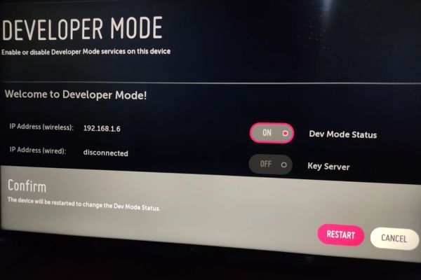Hướng dẫn dọn dẹp tivi LG bằng Antigravity giúp chạy nhanh hơn 21 Bật Dev Mode Status và Key Server