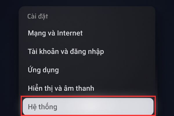 Vào mục Hệ thống