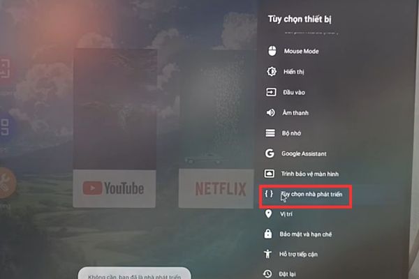 Vào Tùy chọn cho nhà phát triển