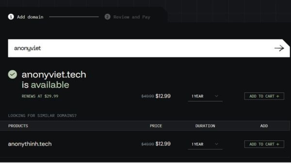 Hướng dẫn đăng ký tên miền .tech miễn phí 1 năm 13 Bấm vào nút ADD TO CART +